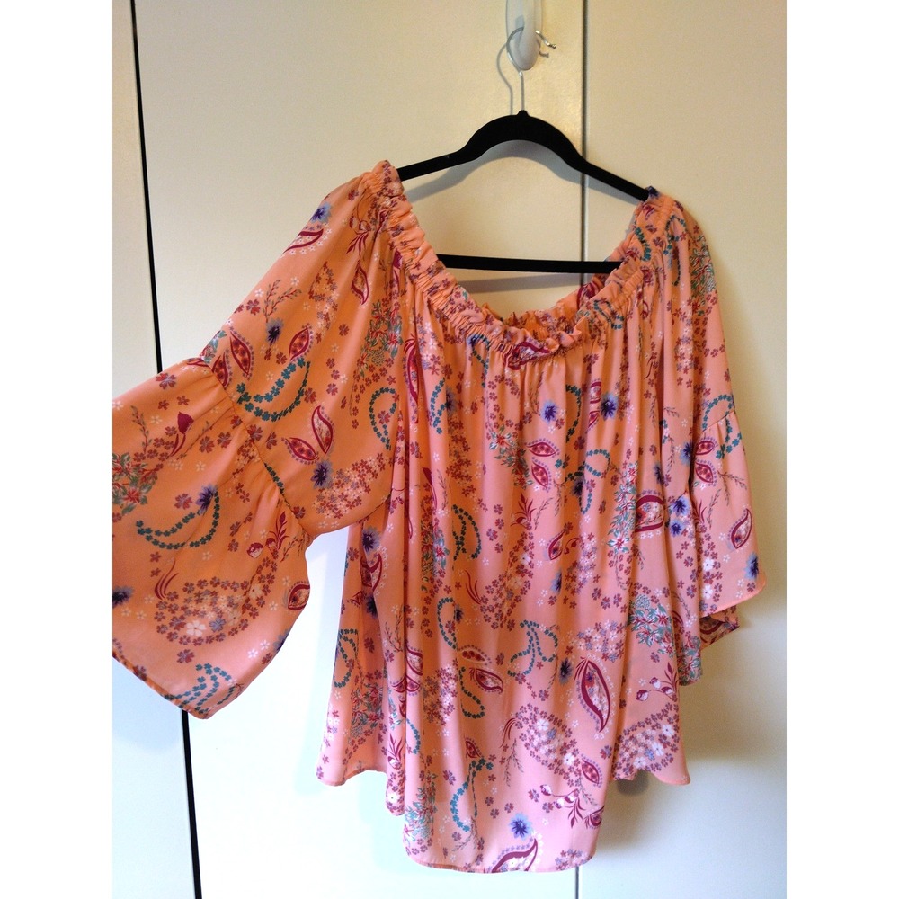 Womens Floral Off the Shoulder Top Plus Size 2x Flowy Feminine Boho Festival